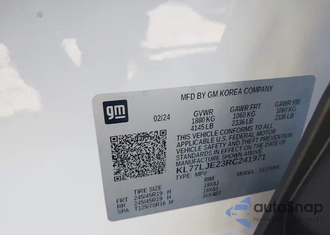 2024 Chevrolet Trax Fwd 2Rs from USA, damaged, VIN KL77LJE23RC241971